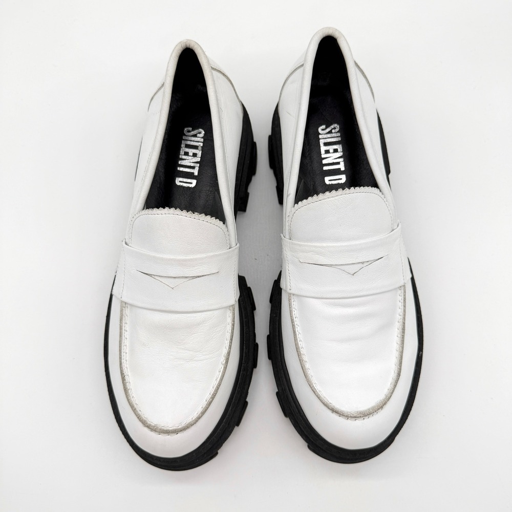 SILENT D Coralie Chunky Loafers Women 40 White Lug Sole Heel Leather Penny - Picture 4 of 14